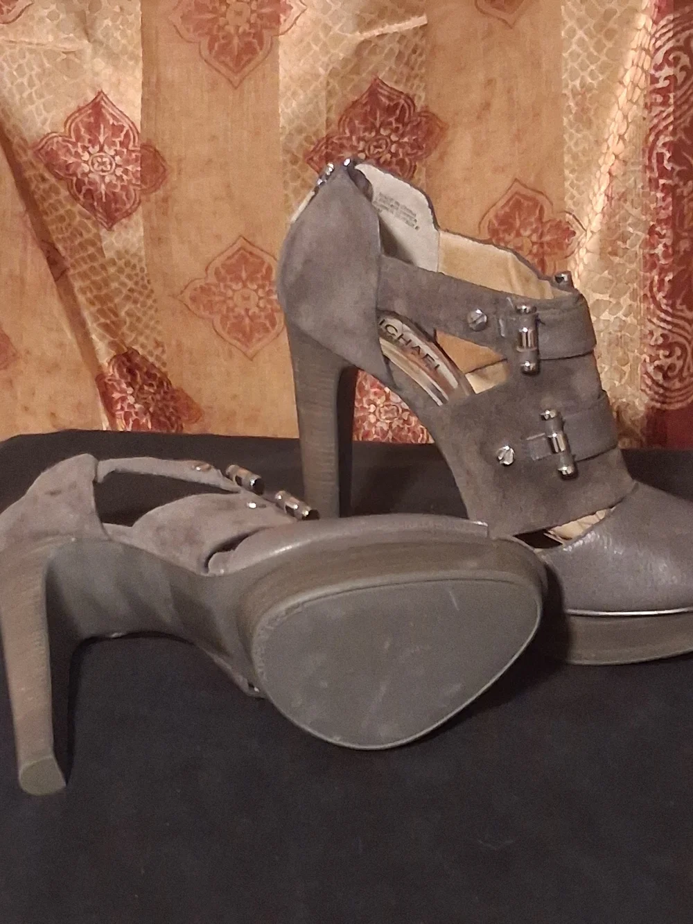 Michael Kors Gray Suede Peep-Toe Platform Heel